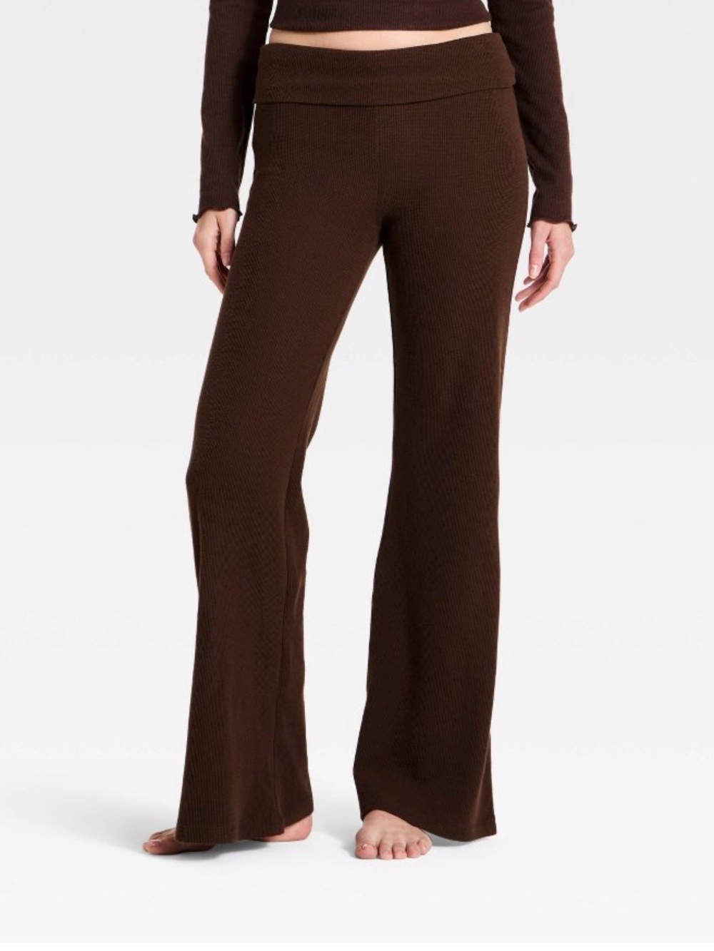 Wild fable brown fold over waffle knit pants size Medium NWT